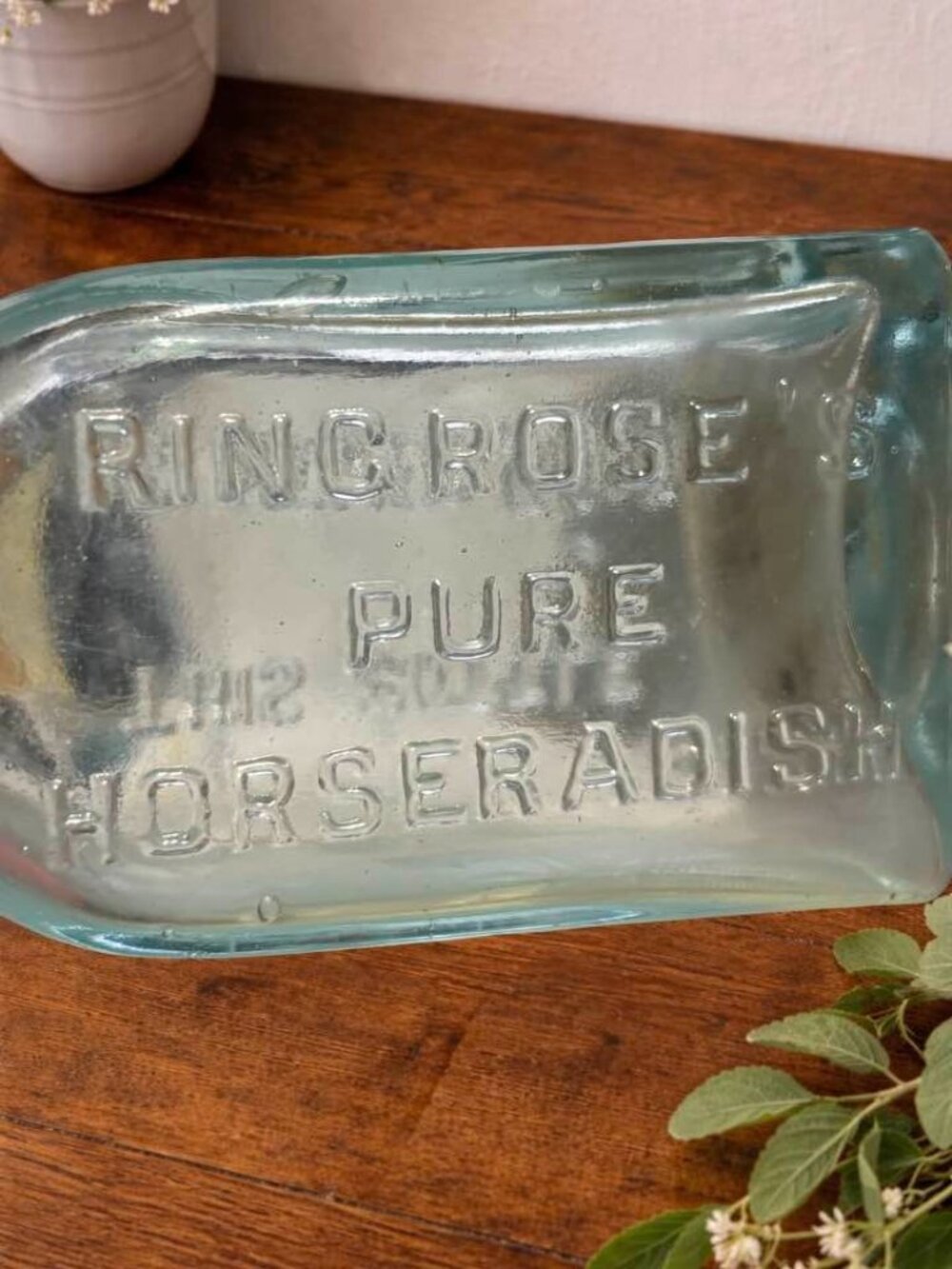 Antique Horseradish Bottle Ring Rose 4.75" Green Glass - Picture 2 of 5